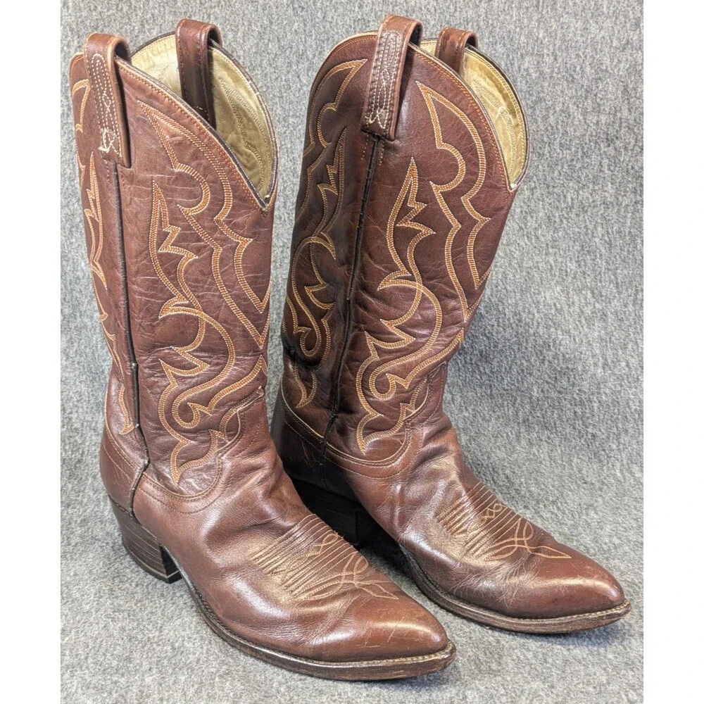Vintage Dan Post 6851 Mens Brown Leather Cowboy Boots 8.5 D 80s-90s